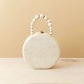 Oat Round Classic Handbag with Bead Handle - Woven Purse