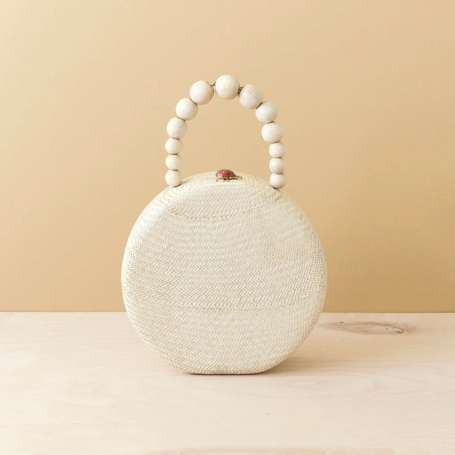 Oat Round Classic Handbag with Bead Handle - Woven Purse