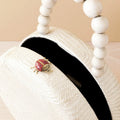Oat Round Classic Handbag with Bead Handle - Woven Purse