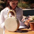 Oat Round Classic Handbag with Bead Handle - Woven Purse