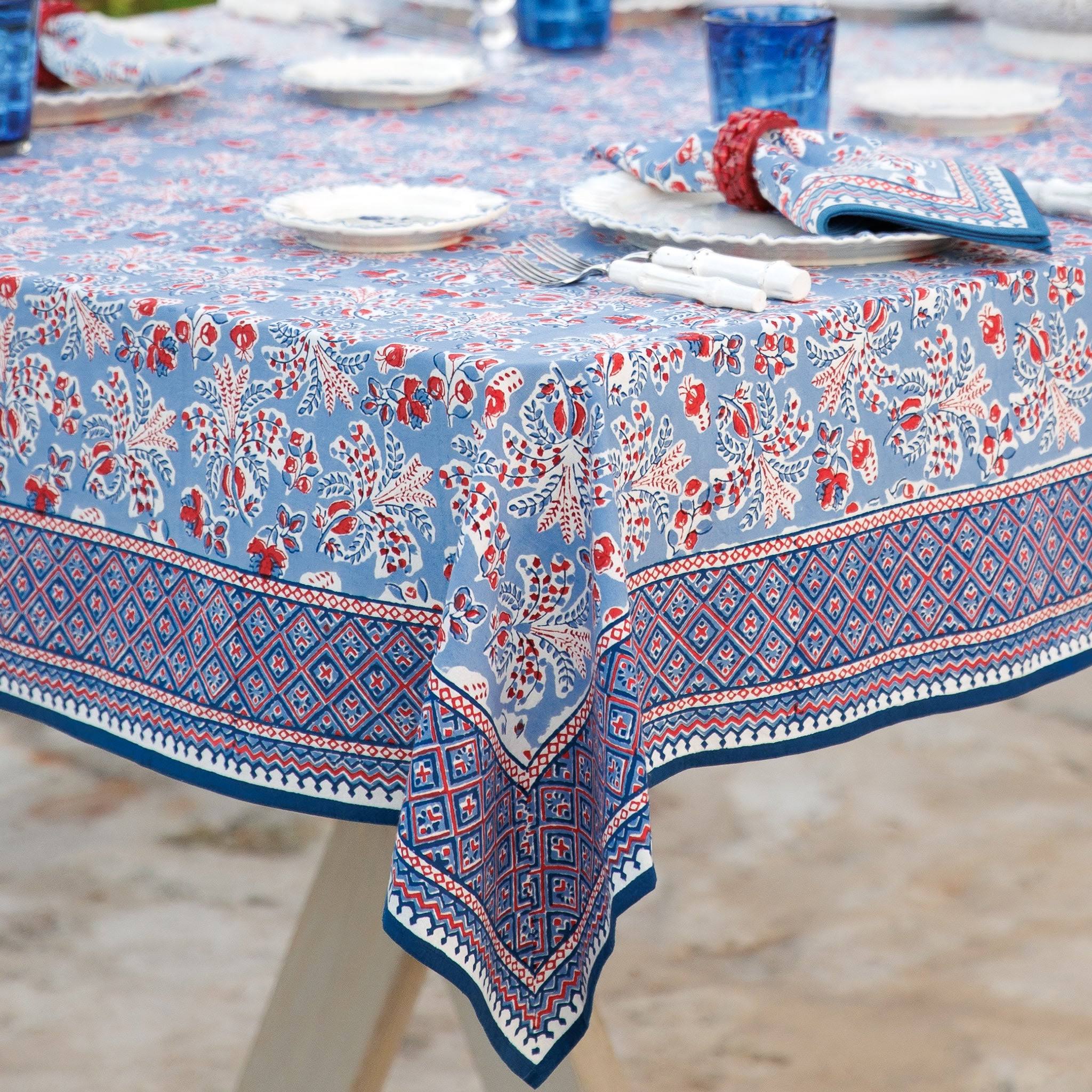 Grecian palm Red, White & Blue Table Cloth
